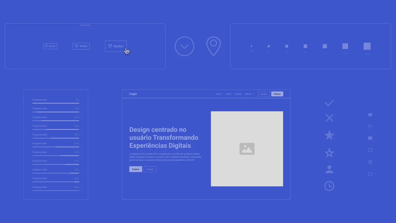 imagem de uma montagem com alguns elemnetos em fuundo azul