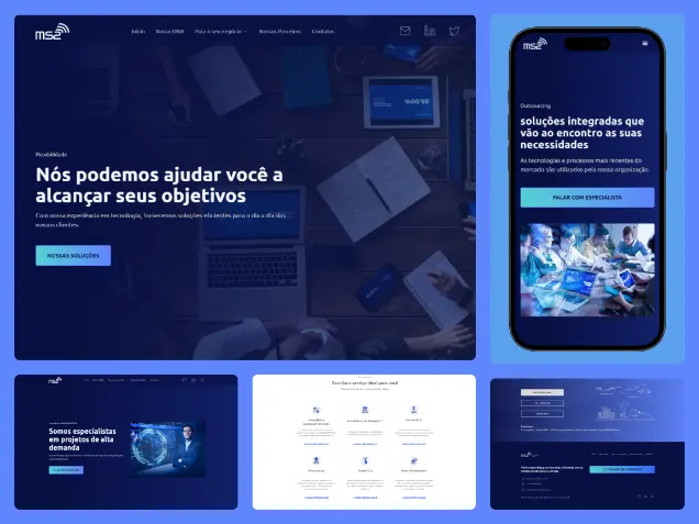 uma montagem com um website e mobile com fundo azul escuri.