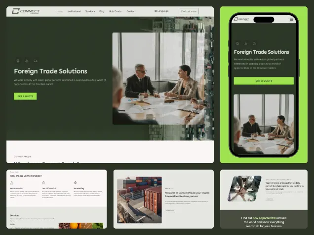 uma montagem com um website e mobile com fundo verde escuri.